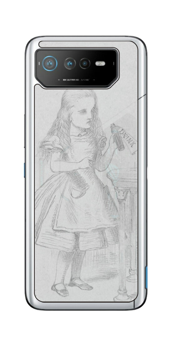 ASUS ROG Phone 6 / ROG Phone 6 Pro用 背面 保護 フィルム 名画プリント ジョン・テニエル （ John Tenniel ) 「私を飲んで」と書かれた瓶の場面