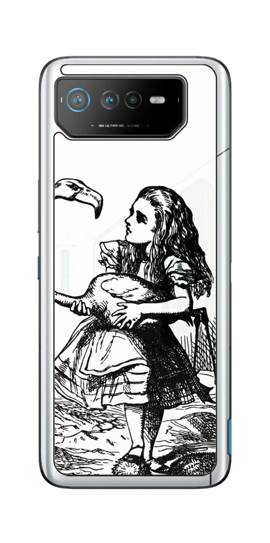 ASUS ROG Phone 6 / ROG Phone 6 Pro用 背面 保護 フィルム 名画プリント ジョン・テニエル （ John Tenniel ) フラミンゴでクロッケーをする場面