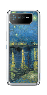 ASUS ROG Phone 6 / ROG Phone 6 Pro用 背面 保護 フィルム 名画 プリント ゴッホ ローヌの星月夜（ フィンセント ファン ゴッホ Vincent Willem van Gogh ）
