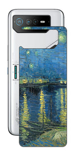 ASUS ROG Phone 6 / ROG Phone 6 Pro用 背面 保護 フィルム 名画 プリント ゴッホ ローヌの星月夜（ フィンセント ファン ゴッホ Vincent Willem van Gogh ）