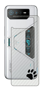 ASUS ROG Phone 6 / ROG Phone 6 Pro用 カーボン調 肉球 イラスト プリント 背面保護フィルム 日本製 [ワンポイント ブラック]
