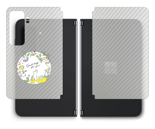 【背面左右2ヶ所 】 Surface Duo 2用 【コラボ プリント Design by すいかねこ 002 】 カーボン調 背面 保護 フィルム 日本製