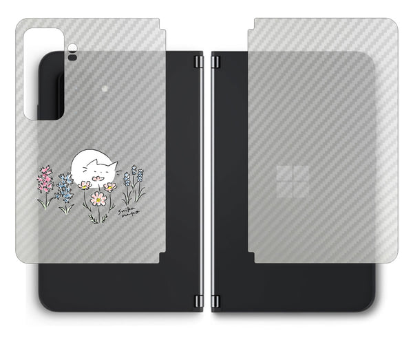 【背面左右2ヶ所 】 Surface Duo 2用 【コラボ プリント Design by すいかねこ 003 】 カーボン調 背面 保護 フィルム 日本製
