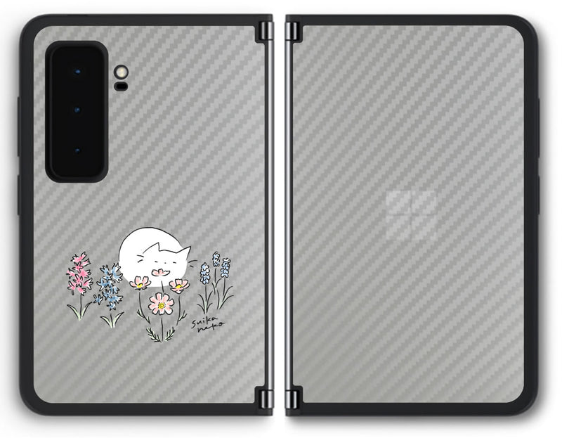 【背面左右2ヶ所 】 Surface Duo 2用 【コラボ プリント Design by すいかねこ 003 】 カーボン調 背面 保護 フィルム 日本製