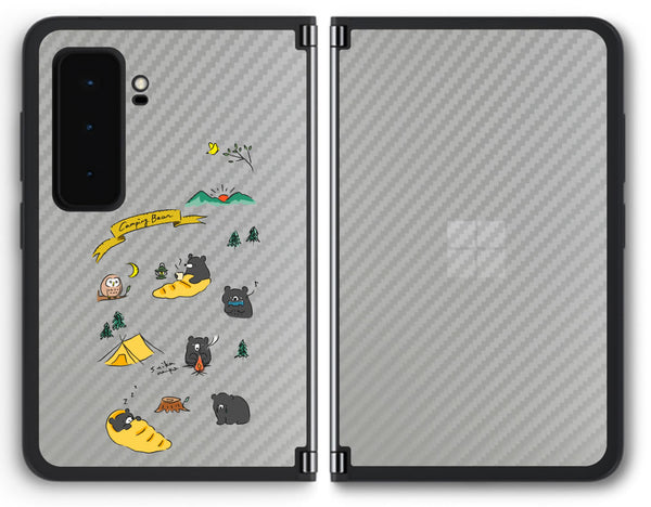 【背面左右2ヶ所 】 Surface Duo 2用 【コラボ プリント Design by すいかねこ 004 】 カーボン調 背面 保護 フィルム 日本製