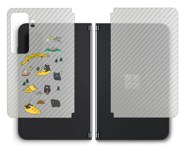 【背面左右2ヶ所 】 Surface Duo 2用 【コラボ プリント Design by すいかねこ 004 】 カーボン調 背面 保護 フィルム 日本製