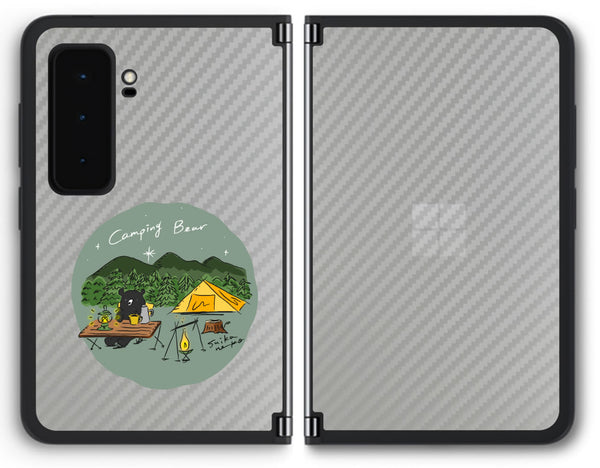 【背面左右2ヶ所 】 Surface Duo 2用 【コラボ プリント Design by すいかねこ 005 】 カーボン調 背面 保護 フィルム 日本製