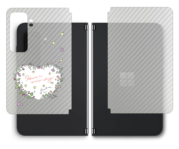 【背面左右2ヶ所 】 Surface Duo 2用 【コラボ プリント Design by すいかねこ 007 】 カーボン調 背面 保護 フィルム 日本製