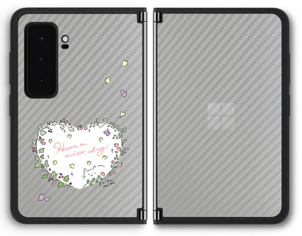 【背面左右2ヶ所 】 Surface Duo 2用 【コラボ プリント Design by すいかねこ 007 】 カーボン調 背面 保護 フィルム 日本製