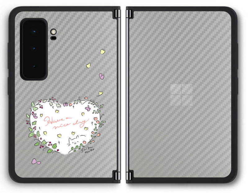 【背面左右2ヶ所 】 Surface Duo 2用 【コラボ プリント Design by すいかねこ 007 】 カーボン調 背面 保護 フィルム 日本製