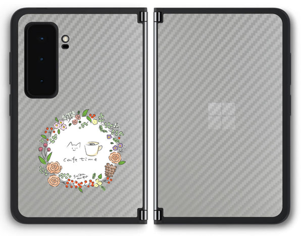 【背面左右2ヶ所 】 Surface Duo 2用 【コラボ プリント Design by すいかねこ 008 】 カーボン調 背面 保護 フィルム 日本製