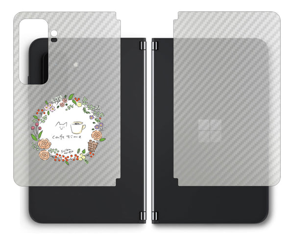 【背面左右2ヶ所 】 Surface Duo 2用 【コラボ プリント Design by すいかねこ 008 】 カーボン調 背面 保護 フィルム 日本製