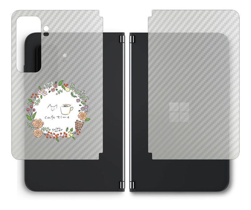 【背面左右2ヶ所 】 Surface Duo 2用 【コラボ プリント Design by すいかねこ 008 】 カーボン調 背面 保護 フィルム 日本製