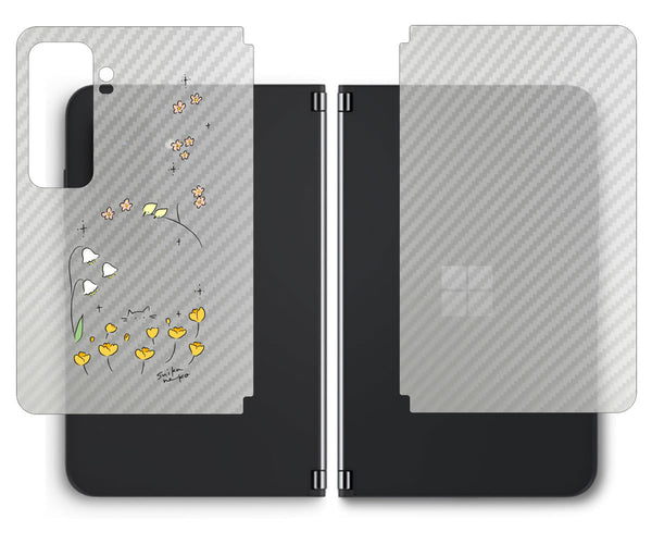 【背面左右2ヶ所 】 Surface Duo 2用 【コラボ プリント Design by すいかねこ 009 】 カーボン調 背面 保護 フィルム 日本製