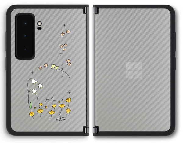 【背面左右2ヶ所 】 Surface Duo 2用 【コラボ プリント Design by すいかねこ 009 】 カーボン調 背面 保護 フィルム 日本製