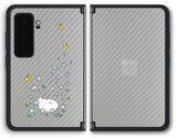 【背面左右2ヶ所 】 Surface Duo 2用 【コラボ プリント Design by すいかねこ 010 】 カーボン調 背面 保護 フィルム 日本製