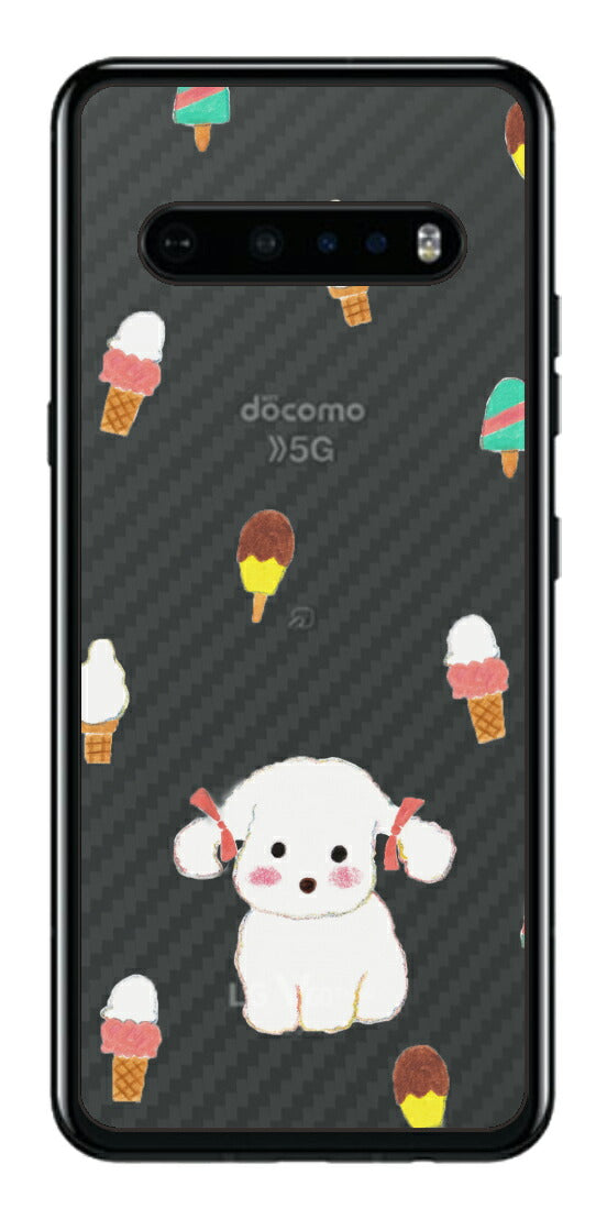 LG V60 ThinQ 5G用 【コラボ プリント Design by よこお さとみ 002】 カーボン調 背面 保護 フィルム 日本製
