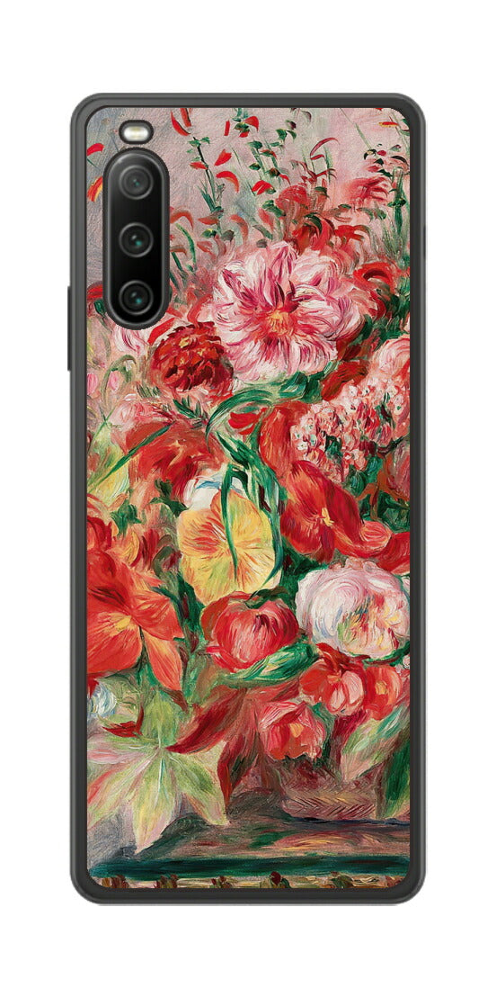 Sony Xperia 10 IV用 背面 保護 フィルム 名画 プリント ルノワール 花々のバスケット（ ピエール＝オーギュスト・ルノワール Pierre-Auguste Renoir ）