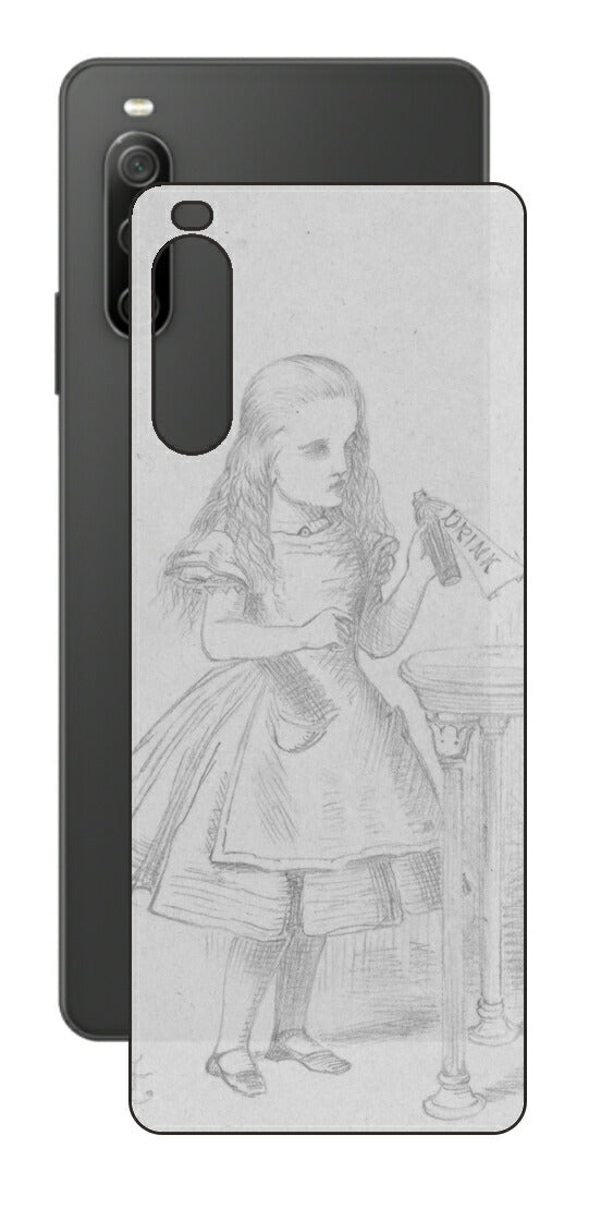 Sony Xperia 10 IV用 背面 保護 フィルム 名画プリント ジョン・テニエル （ John Tenniel ) 「私を飲んで」と書かれた瓶の場面