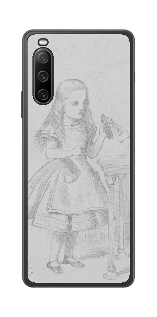 Sony Xperia 10 IV用 背面 保護 フィルム 名画プリント ジョン・テニエル （ John Tenniel ) 「私を飲んで」と書かれた瓶の場面