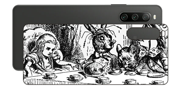 Sony Xperia 10 IV用 背面 保護 フィルム 名画プリント ジョン・テニエル （ John Tenniel ) 帽子屋と三月ウサギとのお茶会の場面