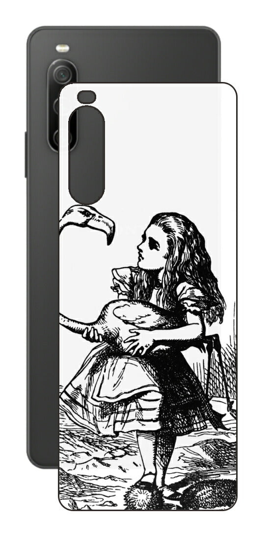 Sony Xperia 10 IV用 背面 保護 フィルム 名画プリント ジョン・テニエル （ John Tenniel ) フラミンゴでクロッケーをする場面