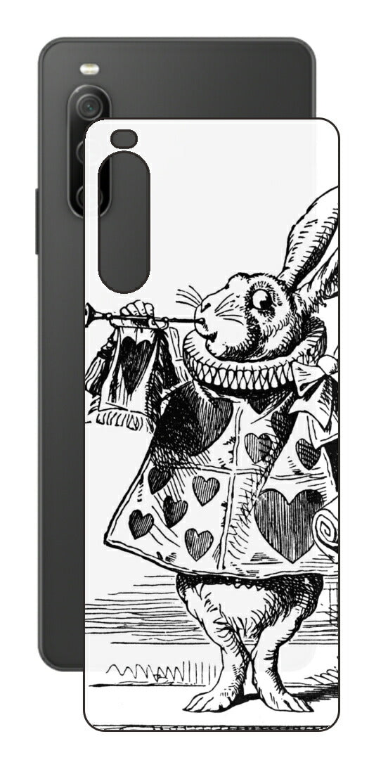 Sony Xperia 10 IV用 背面 保護 フィルム 名画プリント ジョン・テニエル （ John Tenniel ) 白ウサギ(ラッパ)