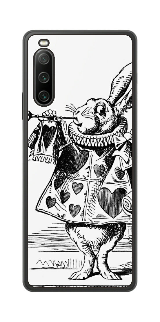 Sony Xperia 10 IV用 背面 保護 フィルム 名画プリント ジョン・テニエル （ John Tenniel ) 白ウサギ(ラッパ)