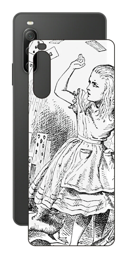 Sony Xperia 10 IV用 背面 保護 フィルム 名画プリント ジョン・テニエル （ John Tenniel ) トランプがアリスにとびかかる場面