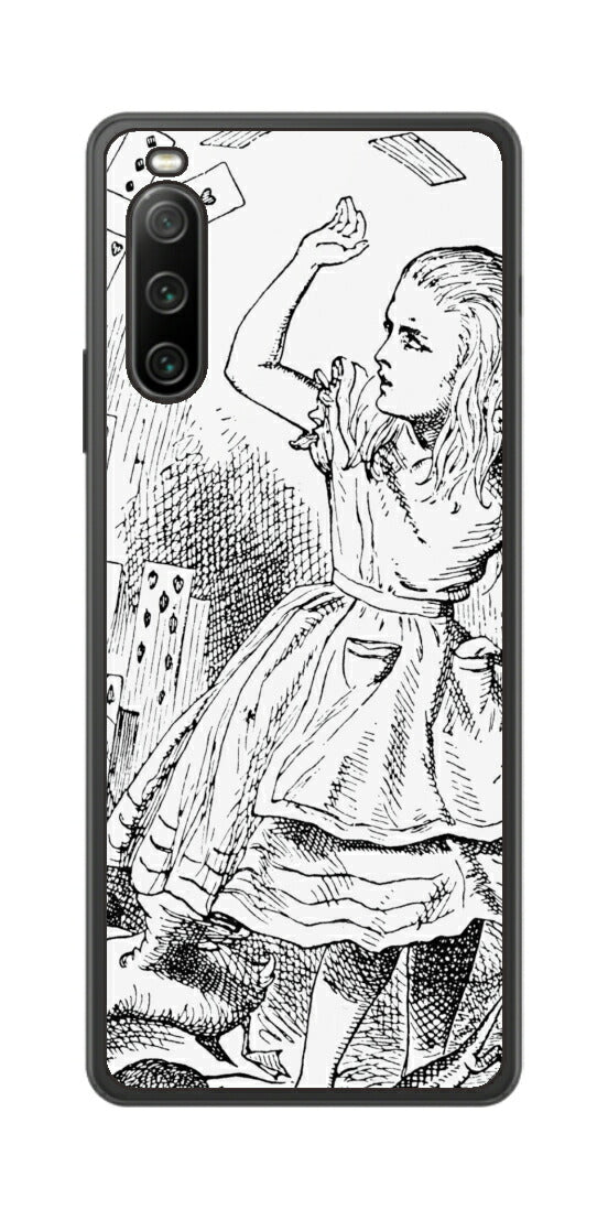 Sony Xperia 10 IV用 背面 保護 フィルム 名画プリント ジョン・テニエル （ John Tenniel ) トランプがアリスにとびかかる場面