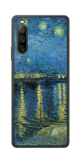 Sony Xperia 10 IV用 背面 保護 フィルム 名画 プリント ゴッホ ローヌの星月夜（ フィンセント ファン ゴッホ Vincent Willem van Gogh ）