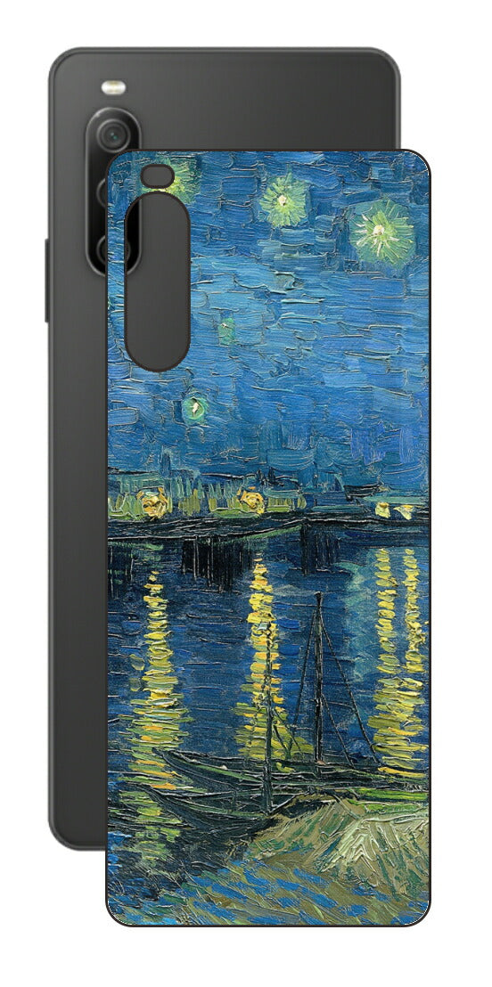 Sony Xperia 10 IV用 背面 保護 フィルム 名画 プリント ゴッホ ローヌの星月夜（ フィンセント ファン ゴッホ Vincent Willem van Gogh ）