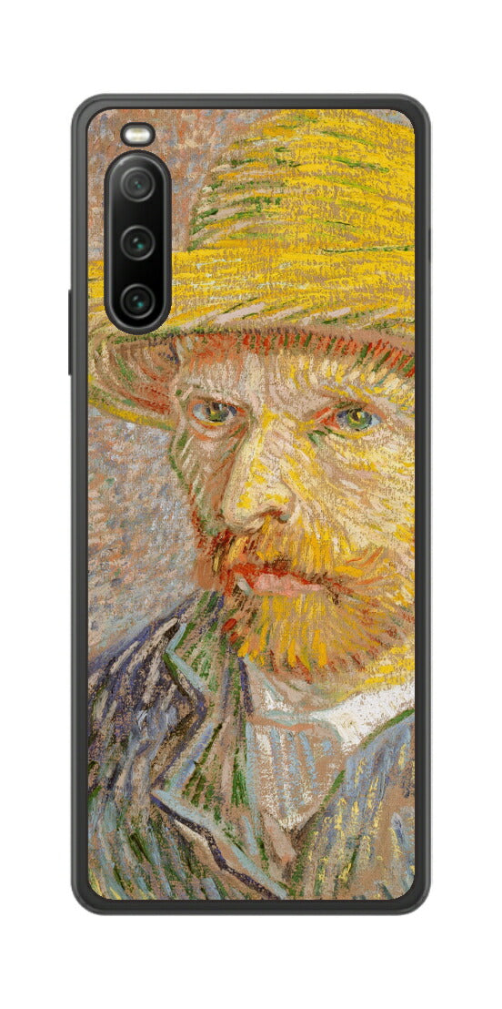 Sony Xperia 10 IV用 背面 保護 フィルム 名画 プリント ゴッホ 麦わらの自画像（ フィンセント ファン ゴッホ Vincent Willem van Gogh ）