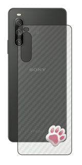 Sony Xperia 10 IV用 カーボン調 肉球 イラスト プリント 背面保護フィルム 日本製 [なんちゃって ぷくぷく ホワイト/ピンク]