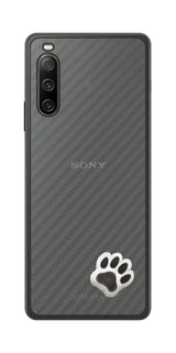 Sony Xperia 10 IV用 カーボン調 肉球 イラスト プリント 背面保護フィルム 日本製 [なんちゃって ぷくぷく ホワイト/ブラック]