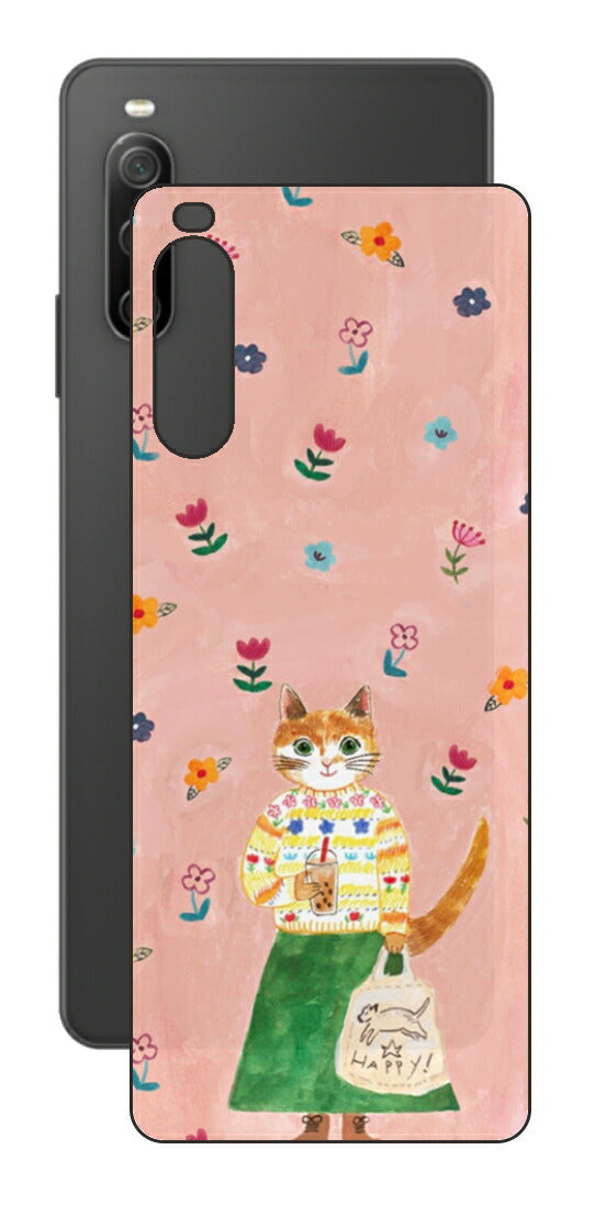 Sony Xperia 10 IV用 【コラボ プリント Design by よこお さとみ 004 】 背面 保護 フィルム 日本製