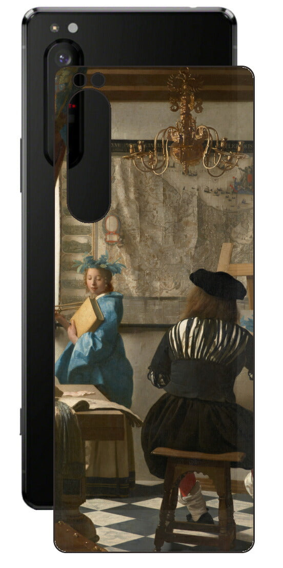 Sony Xperia 1 II用 背面 保護 フィルム 名画 プリント フェルメール 絵画の芸術 （ ヨハネス・フェルメール Johannes Vermeer ）