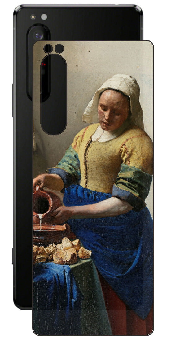 Sony Xperia 1 II用 背面 保護 フィルム 名画 プリント フェルメール 牛乳を注ぐ女 （ ヨハネス・フェルメール Johannes Vermeer ）