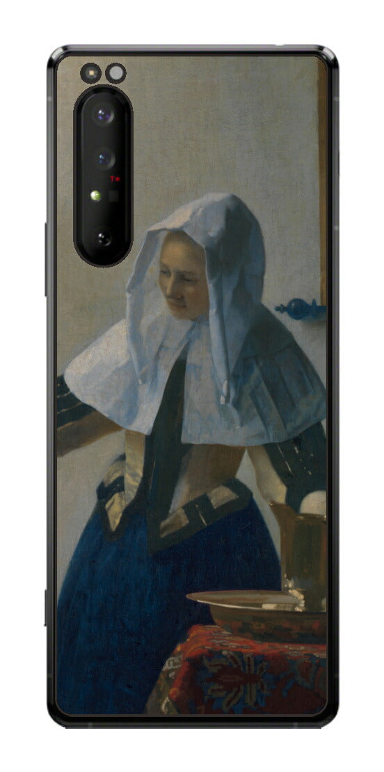 Sony Xperia 1 II用 背面 保護 フィルム 名画 プリント フェルメール 水差しを持つ若い女性 （ ヨハネス・フェルメール Johannes Vermeer ）