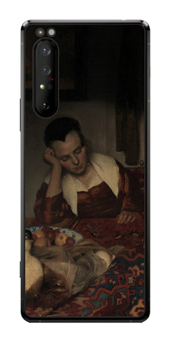 Sony Xperia 1 II用 背面 保護 フィルム 名画 プリント フェルメール 眠っているメイド （ ヨハネス・フェルメール Johannes Vermeer ）