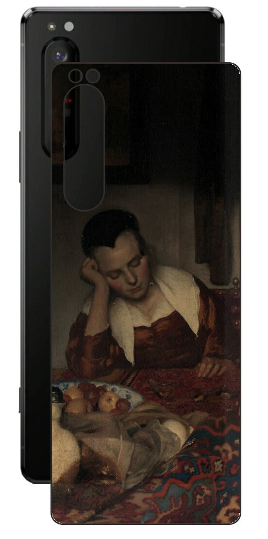 Sony Xperia 1 II用 背面 保護 フィルム 名画 プリント フェルメール 眠っているメイド （ ヨハネス・フェルメール Johannes Vermeer ）