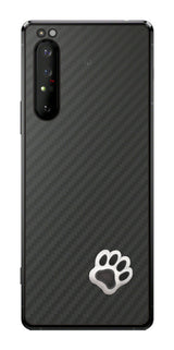 Sony Xperia 1 II用 カーボン調 肉球 イラスト プリント 背面保護フィルム 日本製 [なんちゃって ぷくぷく ホワイト/ブラック]