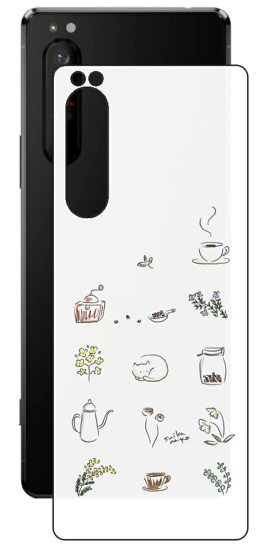Sony Xperia 1 II用 【コラボ プリント Design by すいかねこ 001 】 背面 保護 フィルム 日本製