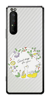 Sony Xperia 1 II用 【コラボ プリント Design by すいかねこ 002 】 カーボン調 背面 保護 フィルム 日本製