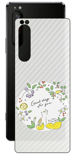Sony Xperia 1 II用 【コラボ プリント Design by すいかねこ 002 】 カーボン調 背面 保護 フィルム 日本製