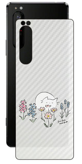 Sony Xperia 1 II用 【コラボ プリント Design by すいかねこ 003 】 カーボン調 背面 保護 フィルム 日本製