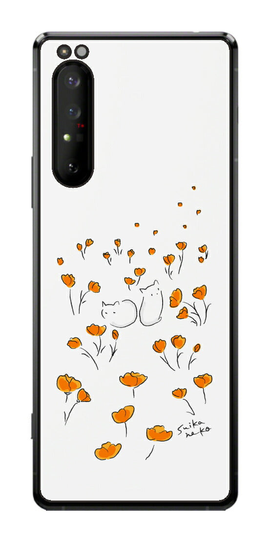 Sony Xperia 1 II用 【コラボ プリント Design by すいかねこ 006 】 背面 保護 フィルム 日本製