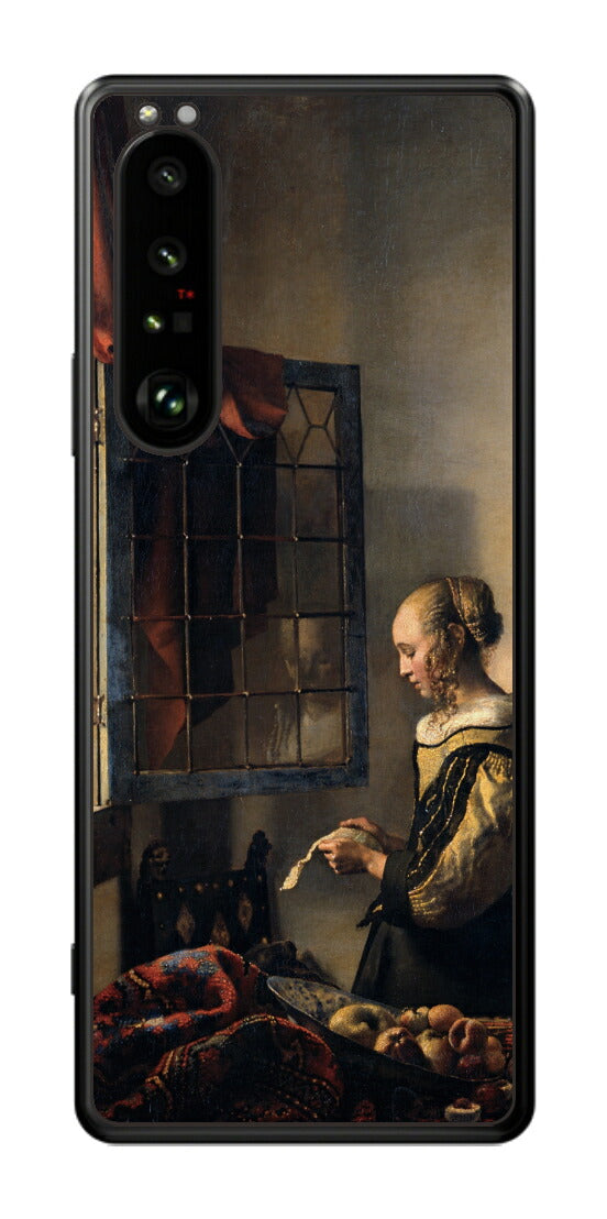Sony Xperia 1 III用 背面 保護 フィルム 名画 プリント フェルメール 開いた窓辺で手紙を読む少女 （ ヨハネス・フェルメール Johannes Vermeer ）