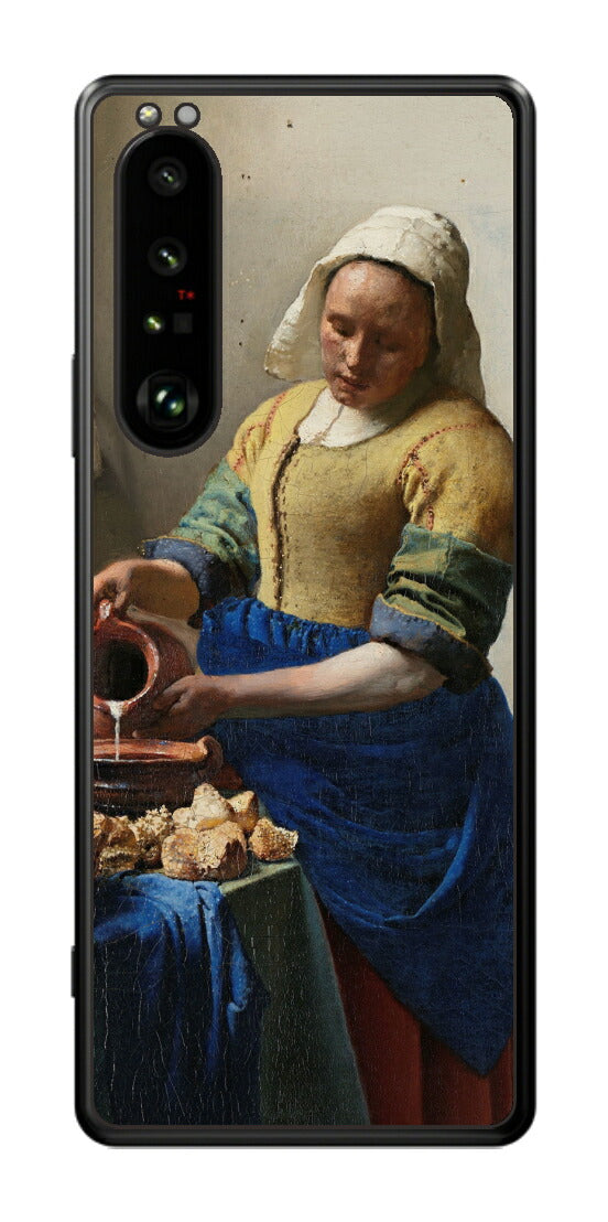 Sony Xperia 1 III用 背面 保護 フィルム 名画 プリント フェルメール 牛乳を注ぐ女 （ ヨハネス・フェルメール Johannes Vermeer ）