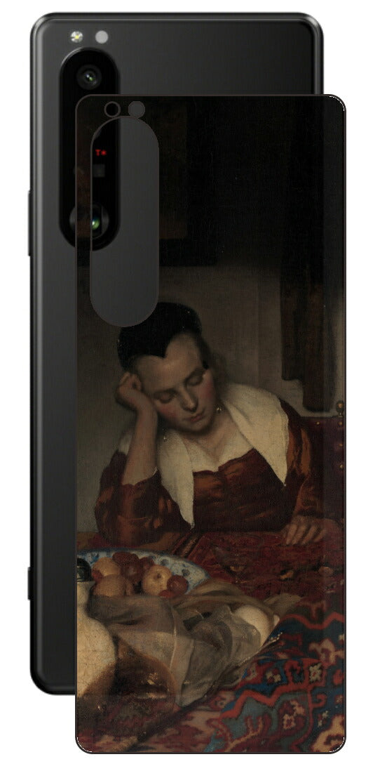 Sony Xperia 1 III用 背面 保護 フィルム 名画 プリント フェルメール 眠っているメイド （ ヨハネス・フェルメール Johannes Vermeer ）